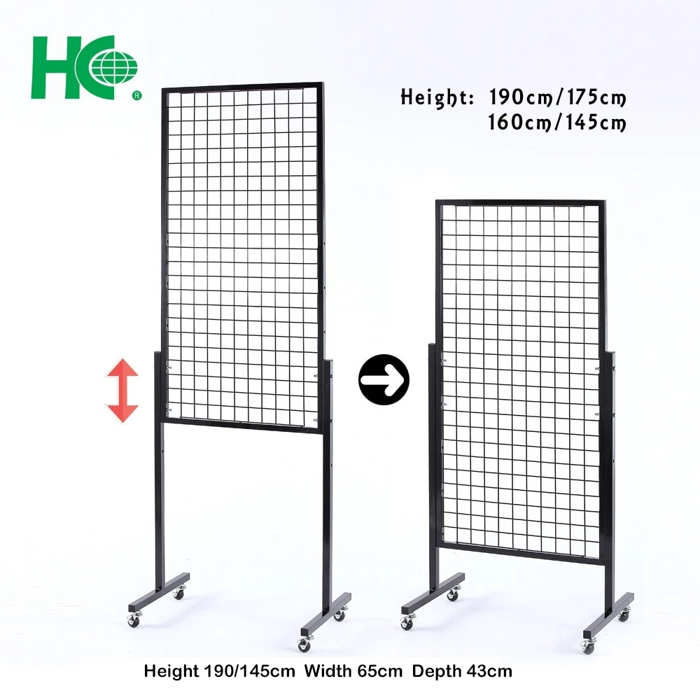Black metal adjustable grid panel display stand with t base