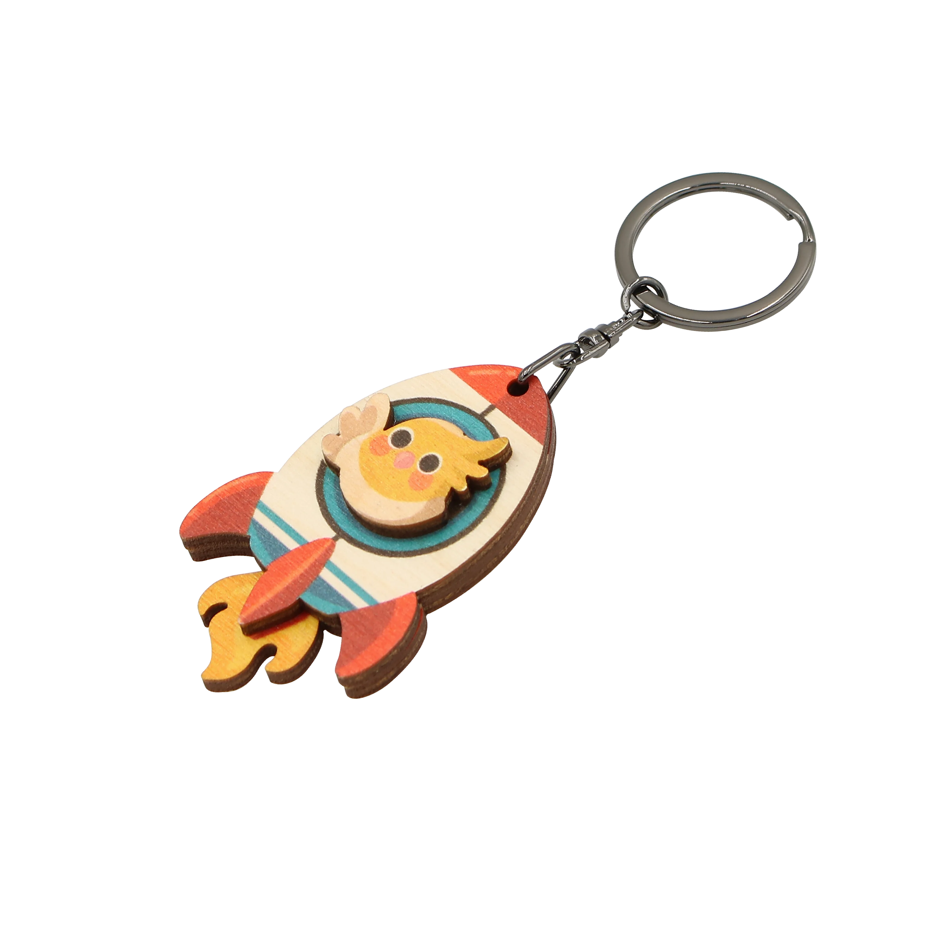 Rocket Yellow Parrot Cute Animal Wood Keychain Souvenir