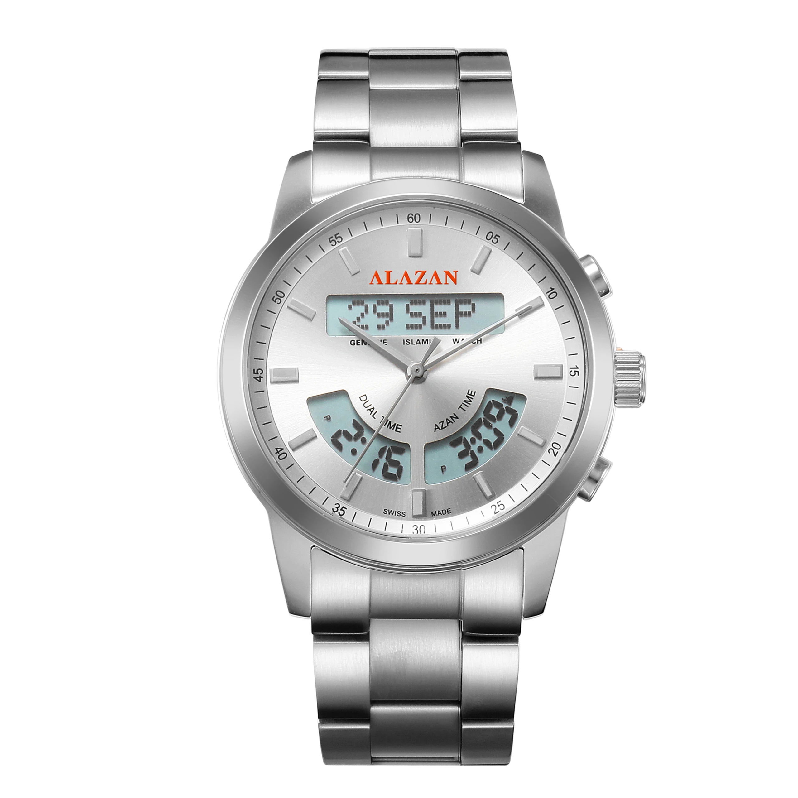 azan Islamic digital muslim azan alfajr summon Stainless steel prayer  qibla compass waterproof  clock watch factory wholesaler