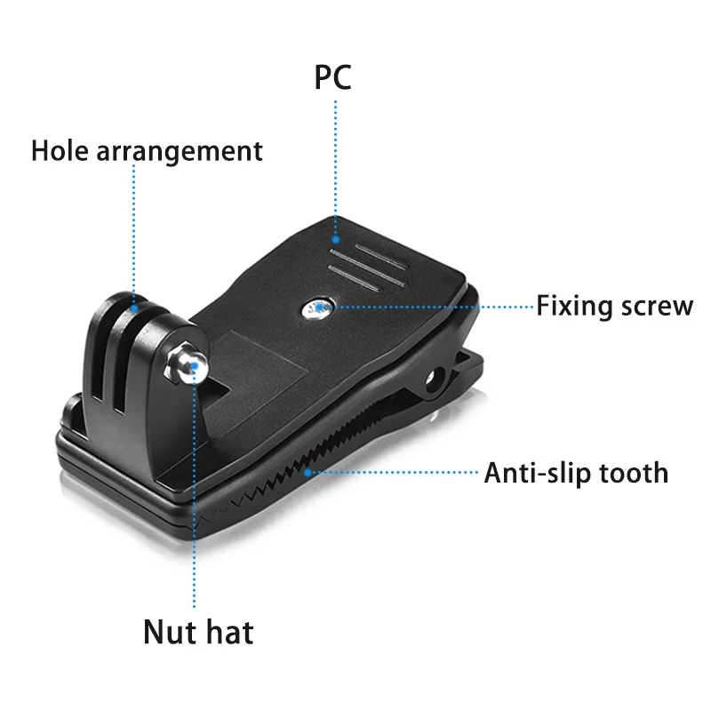 Factory Price Action Camera Accessories 360 Degree Rotation Clip with adapter and screw(2pcs) for Gopros hero 8 7 6 5 4 3+ 3 2 1