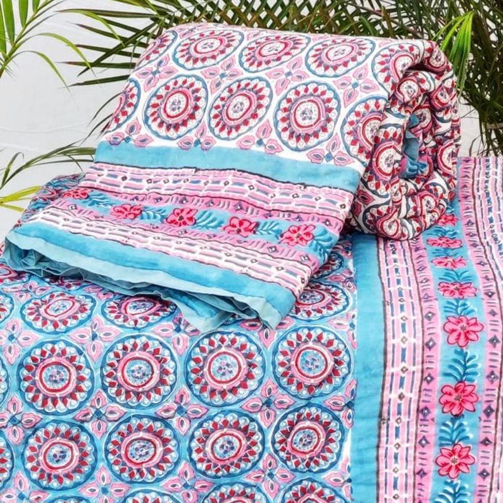 Floral Jaipuri Rajai Quilt Indian Cotton Coverlets Bohemian Filling Bedspreads Ethnic Indian Bed Spread Home Decor Throw