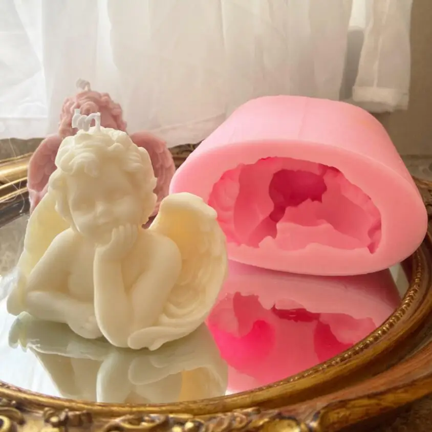 
3D Baby Angel with Wings Candle Mold 9.3x8x5.8cm For Plaster Statue Decorating Soap Polymer Clay, Cement, Concrete Tool 