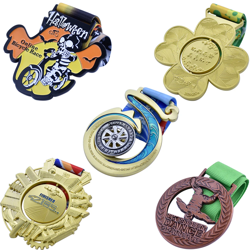 Design Your Own Hanger Round Spinning Sport Marathon Running Finisher Zinc Alloy Metal Medal With Lanyard