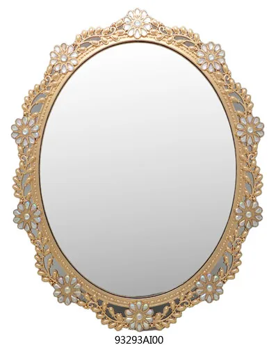 HIGH QUALITY DECORATIVE VANITY MIRROR BEADS GOLD OVAL METAL FREE STAND