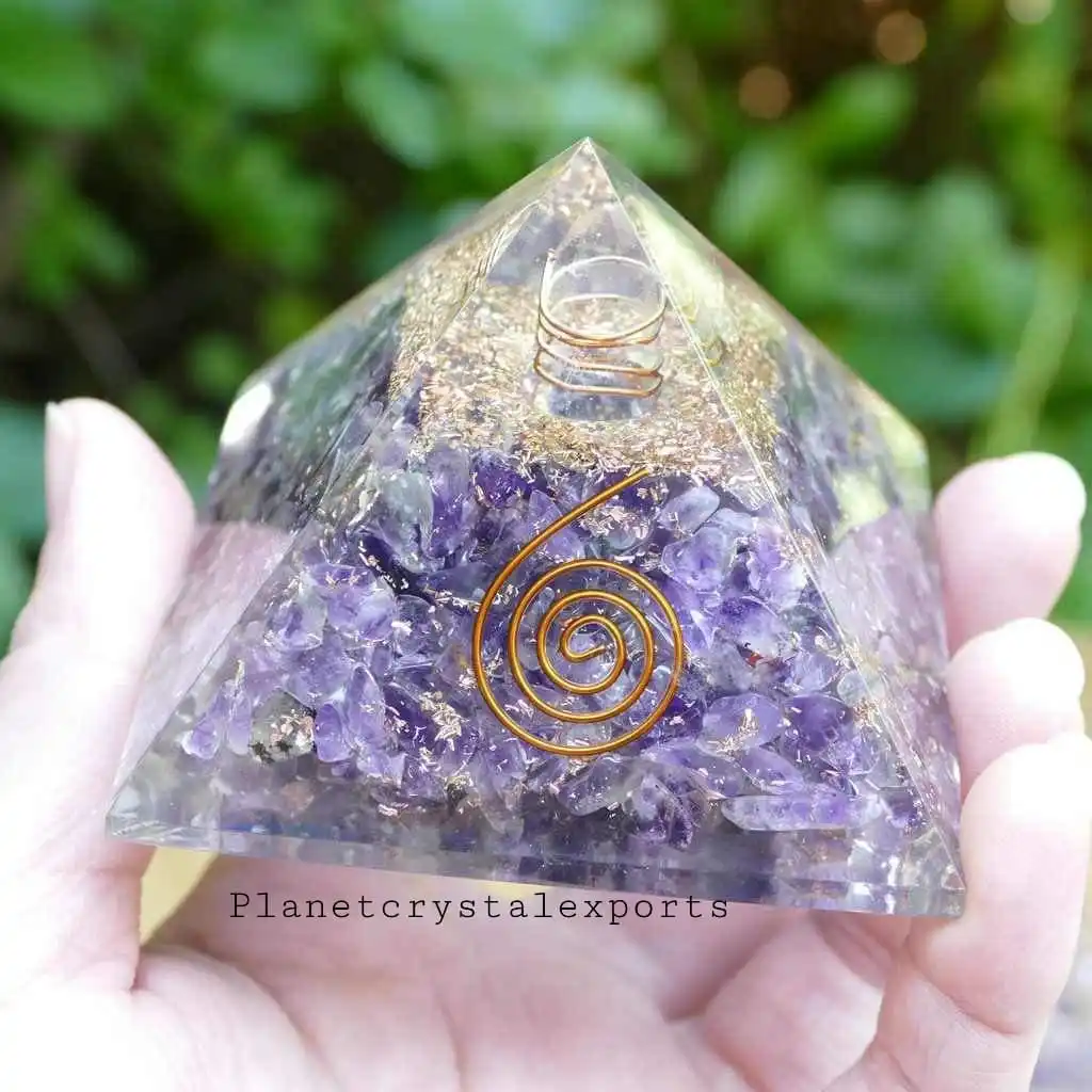 Handmade 60mm Amethyst Orgonite Pyramid Natural Crystal Gemstone Chakra Love Style for Energy Healing-Buy from PLANET CRYSTAL EX