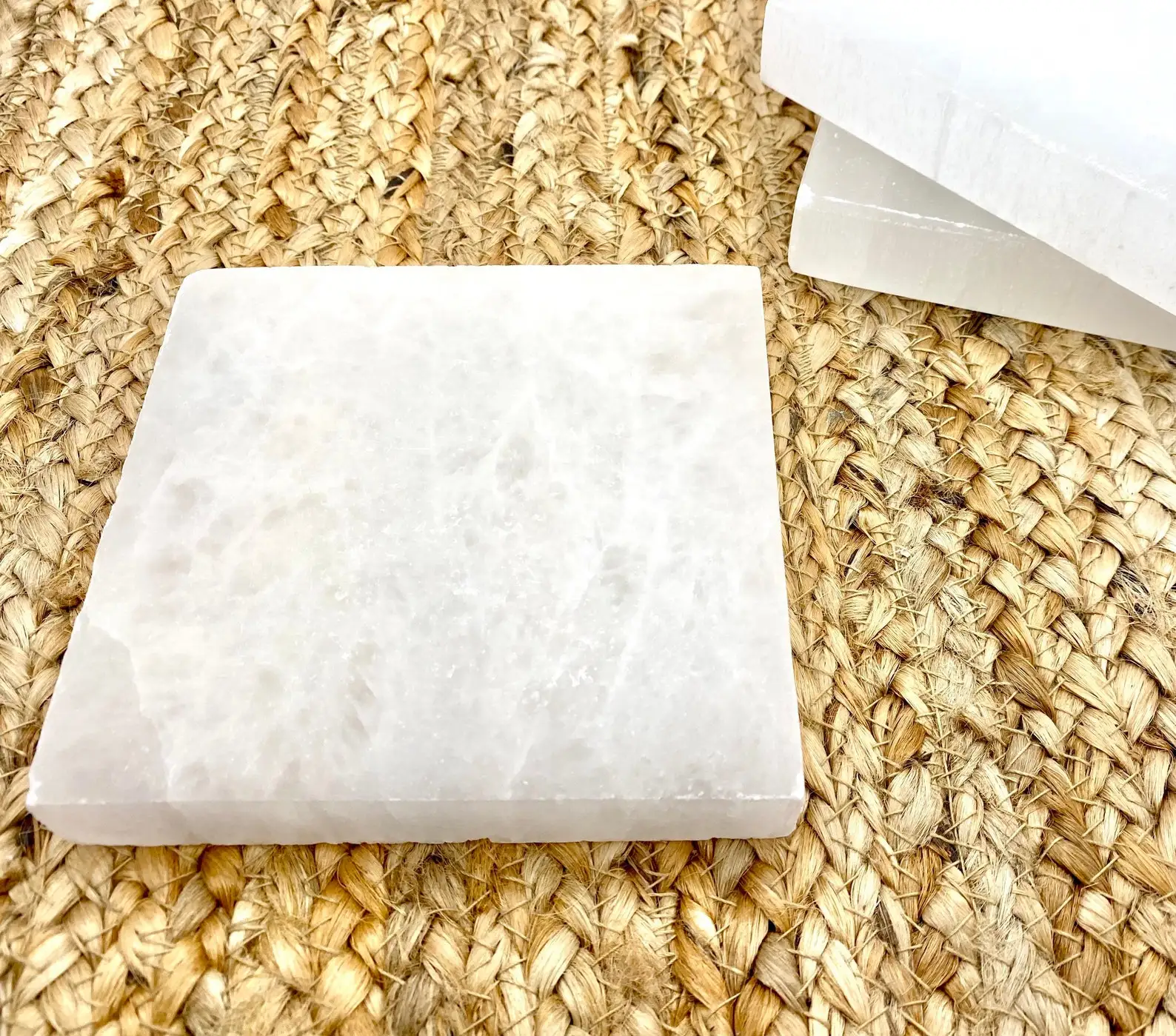 Beautiful Polished Crystal Selenite Charging Plate Square Shape Heart Etching Carved Technique Meditation Inspired Pyramid Stone