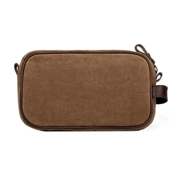Custom Travel Waxed Canvas Mens Leather Toiletry Bag Cosmetic Bag Shaving Dopp Kit 6*10.5*3 Inches