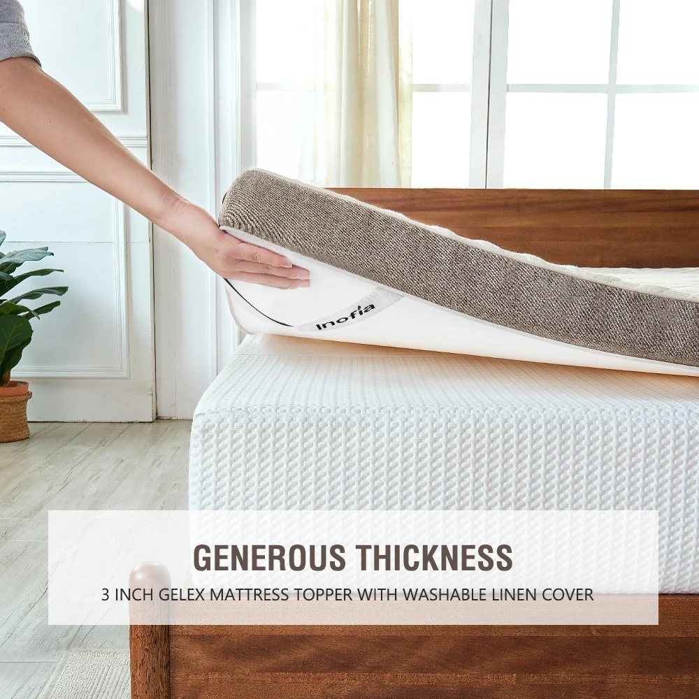 Inofia Dual Layer Support System Natural Latex 8cm Linen Washable Cover Mattress Topper