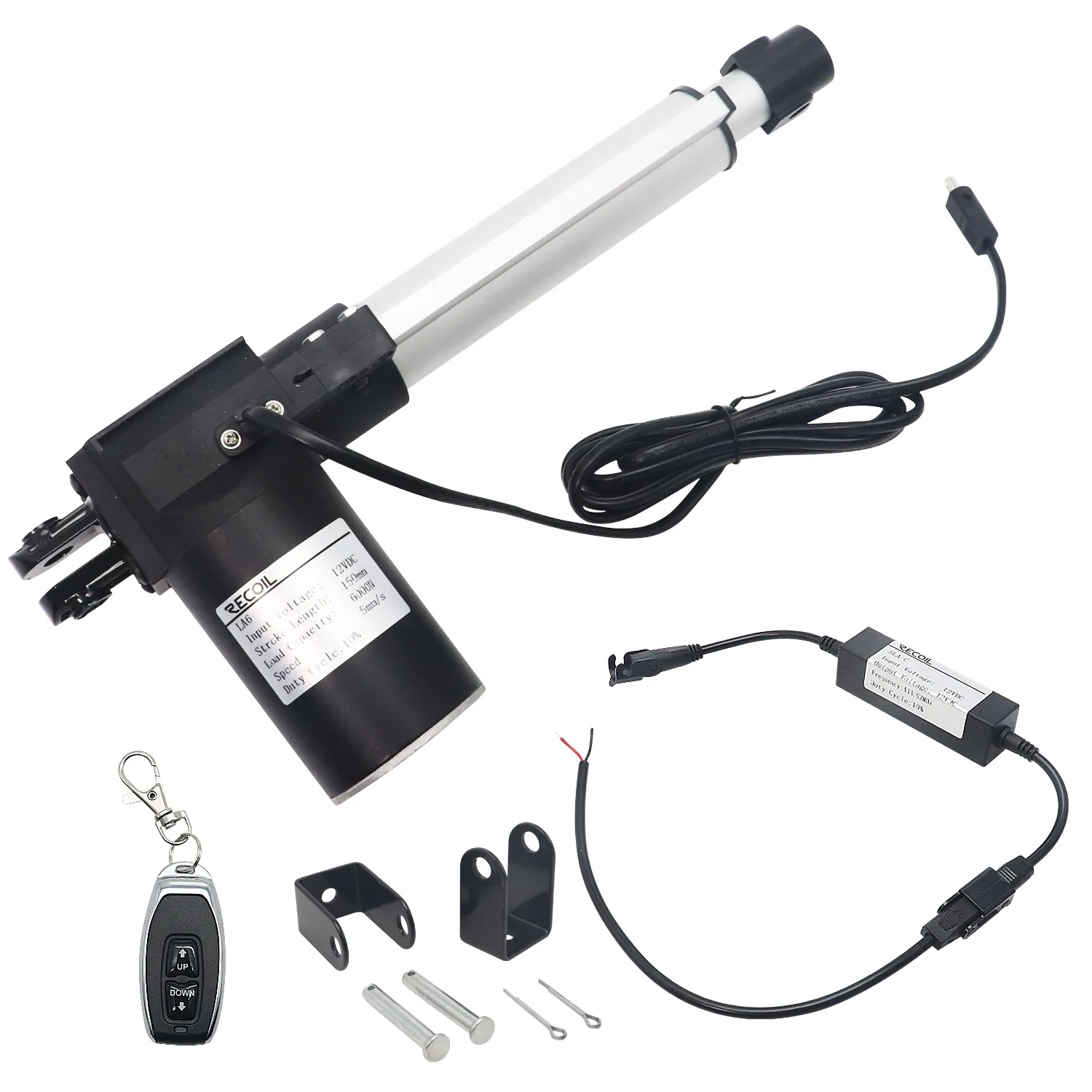 Edge PLA6K Heavy Duty 6000N/1320lbs Linear Actuator 6 Inch DC 12V with Mounting Brackets and Remote Controller Kit