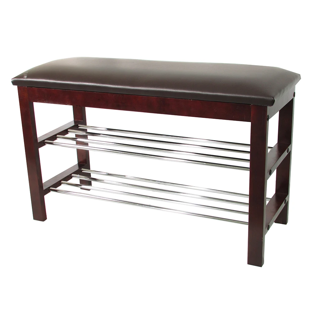 Space saving shoe rack storage bench with two layers