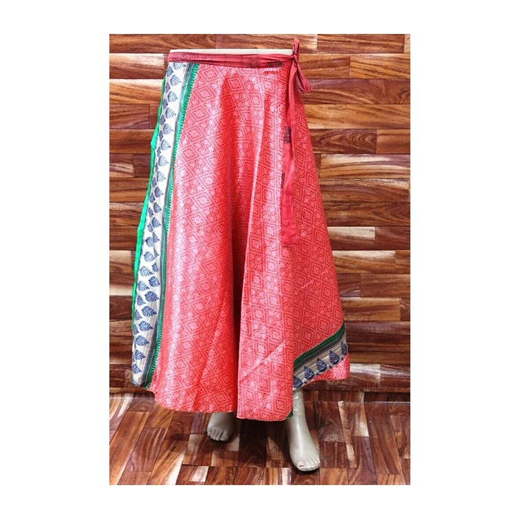 Indian Wrap Skirts Silk Polyester Mixed Silk Fabric Magic Wrap Around Skirts with Lovely Floral Printed for Girls and Women