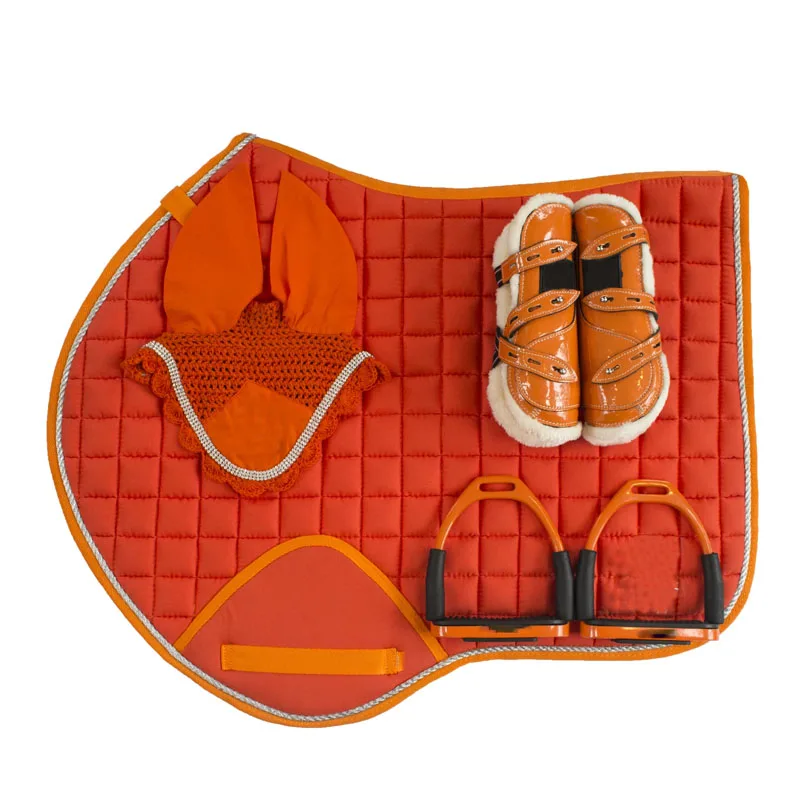 New Arrival Wholesale High quality Green Color Saddle Pads Set Cheap price Customize printing English Horse Saddle pad set i