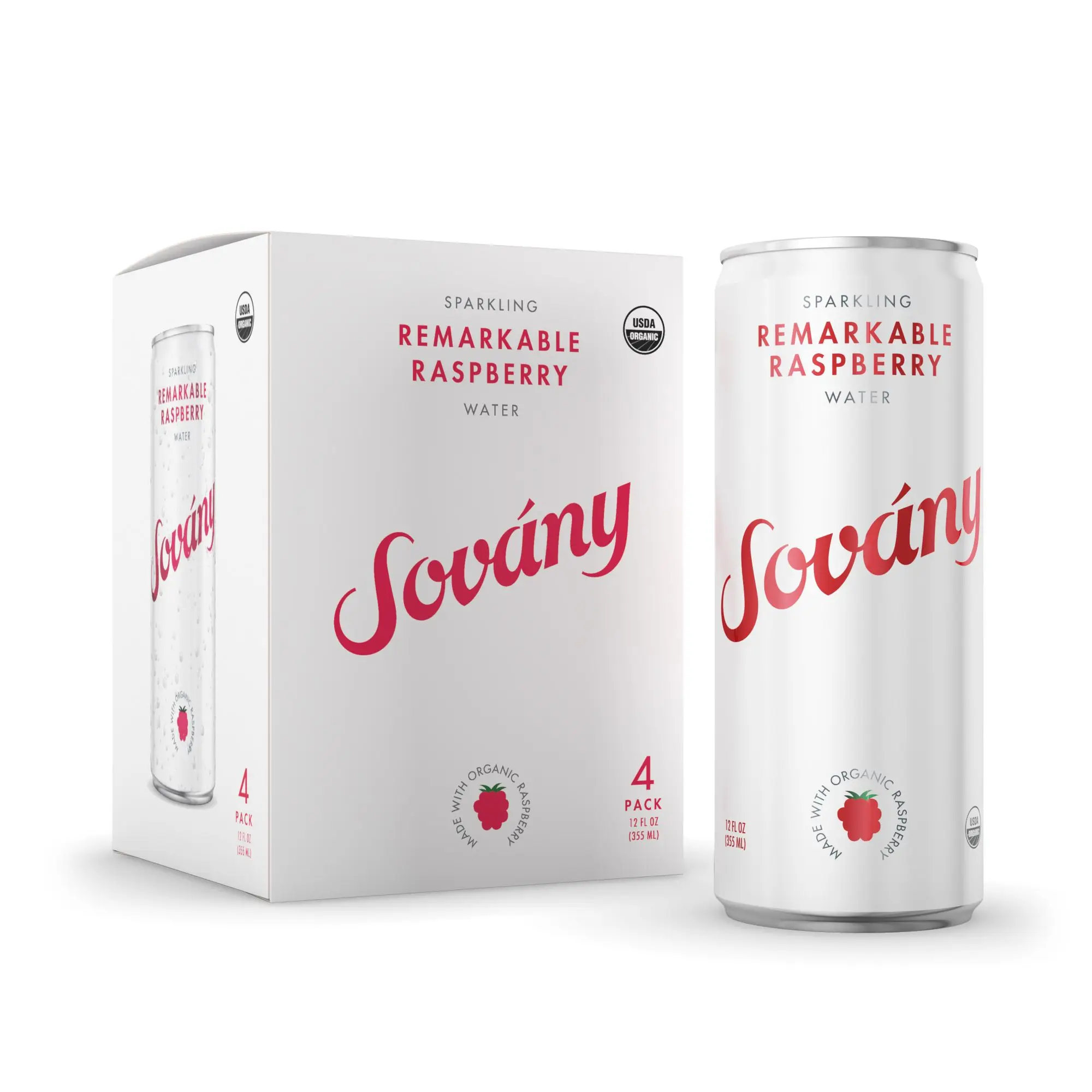 
USDA Organic Sparkling Water Remarkable Raspberry, Vegan, Non-GMO, Made in USA (355ml) 