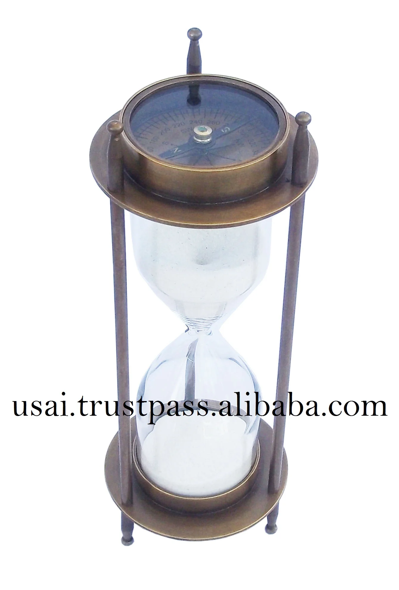 COLLECTIBLES NAUTICAL ANTIQUE FINISH SAND TIMER WITH TWO SIDE COMPASS 5 MINUTES WAIT OFFICE TABLE DECOR