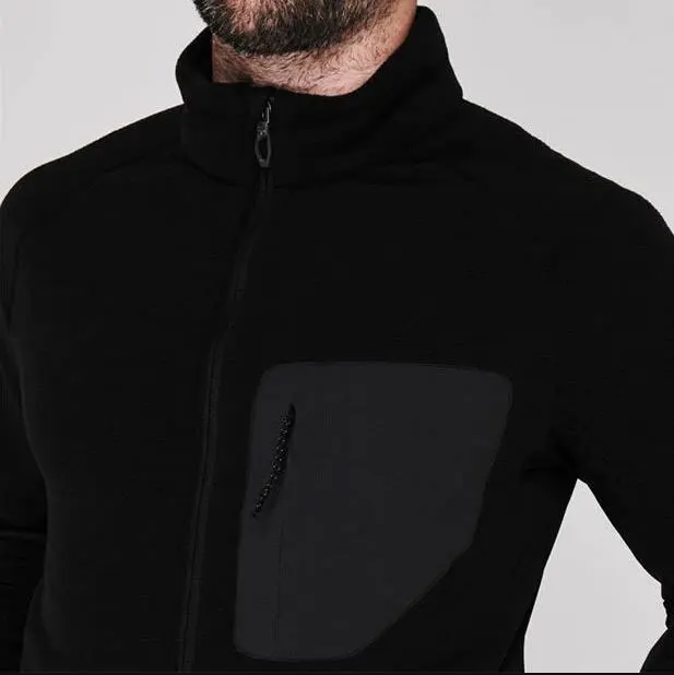 Mens Raglan Sleeve Gym Top Long Sleeves Full Zip Three Zip Pockets Jersey Fleece Jacket Top