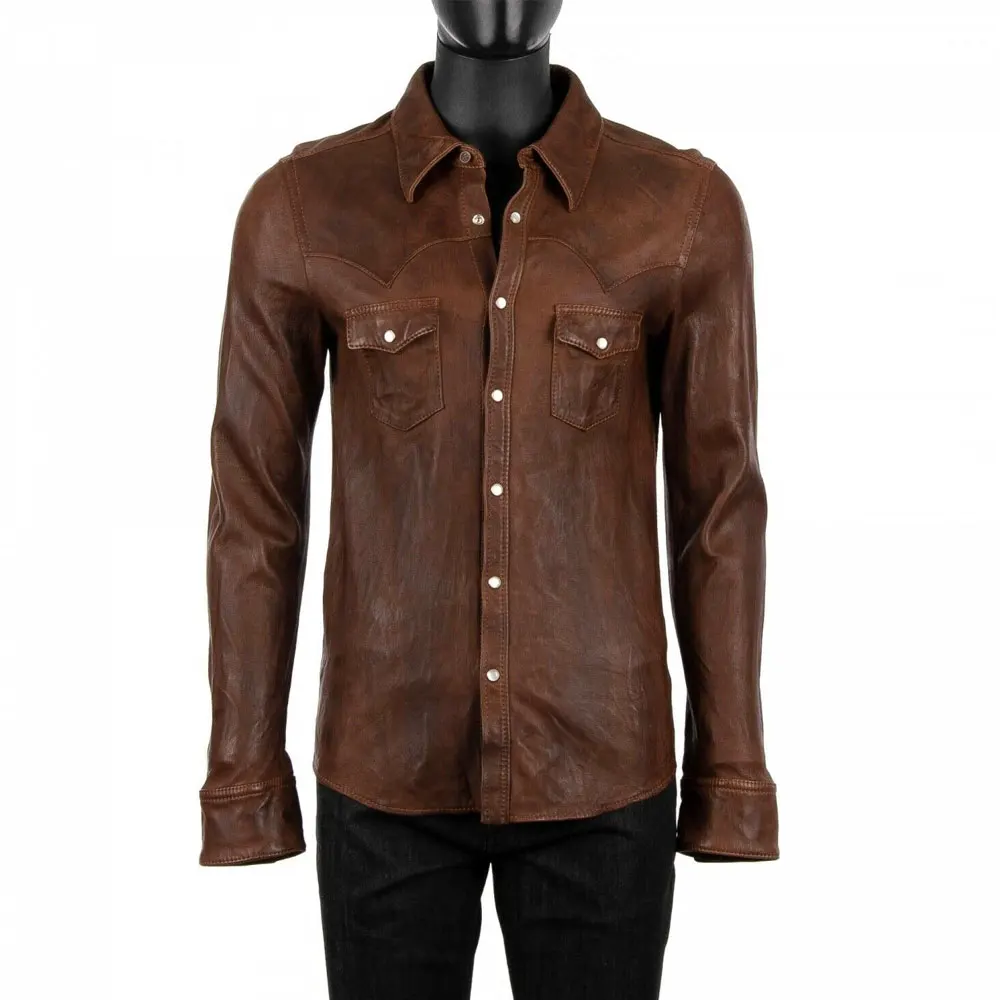 
Turn Down Collar Outer Wear Covered With Button Good Quality Sheep Leather Jacket 