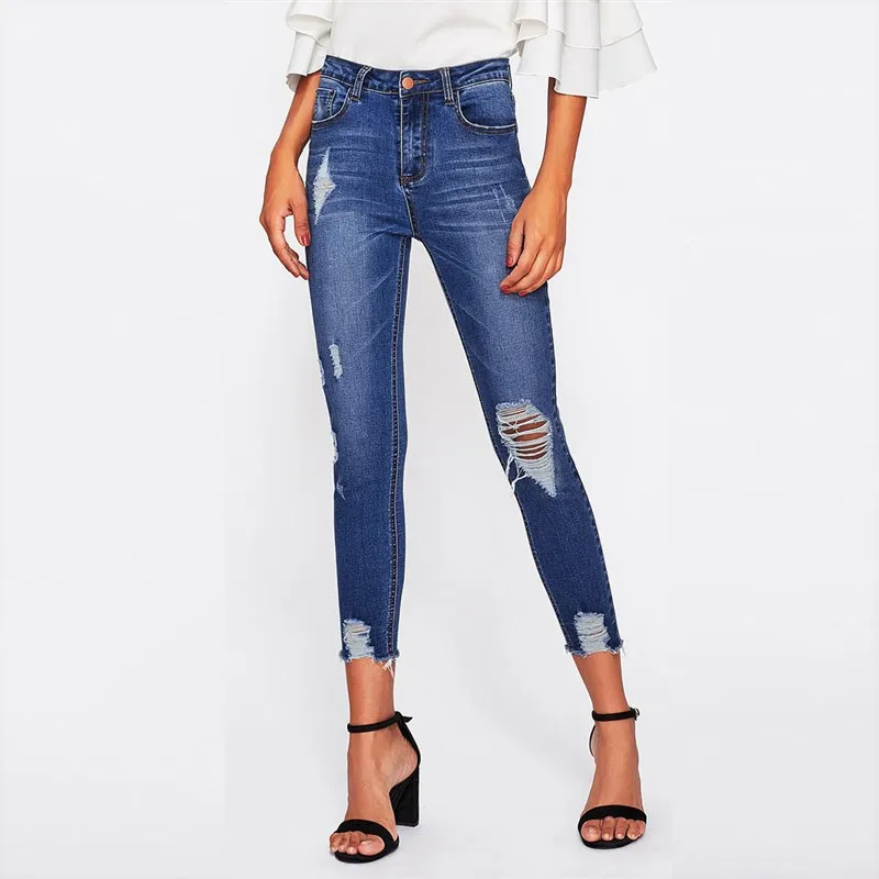 
2020 Wholesale Name Brand Jeans Pent High Fashion Ripped Skinny Jeans Hot Sale Women Denim Jeans 