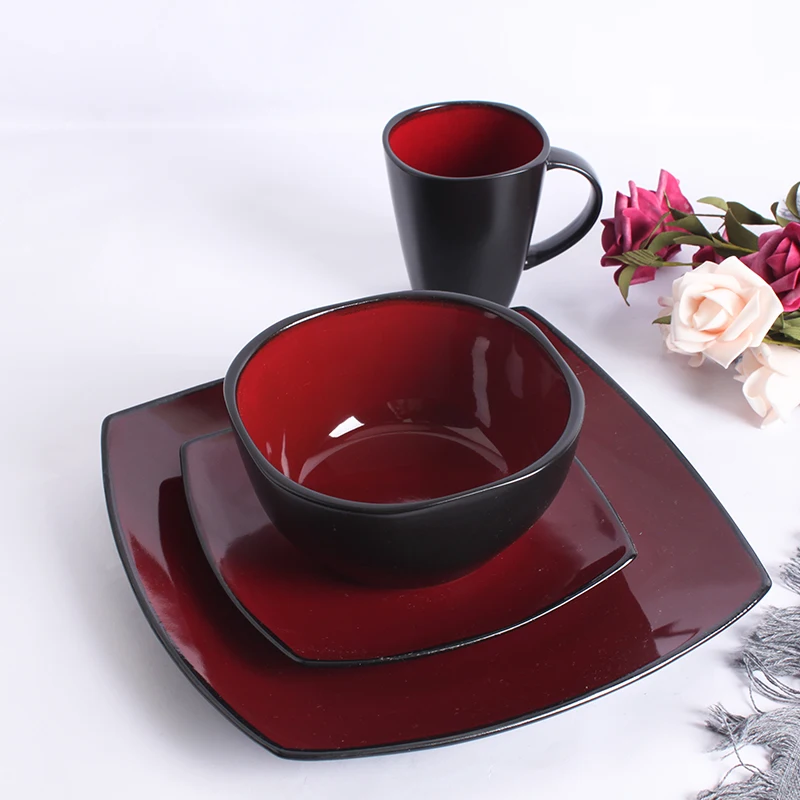 Фарфоровая керамическая посуда в мраморном стиле 16 шт. квадратные тарелки наборы для ужина