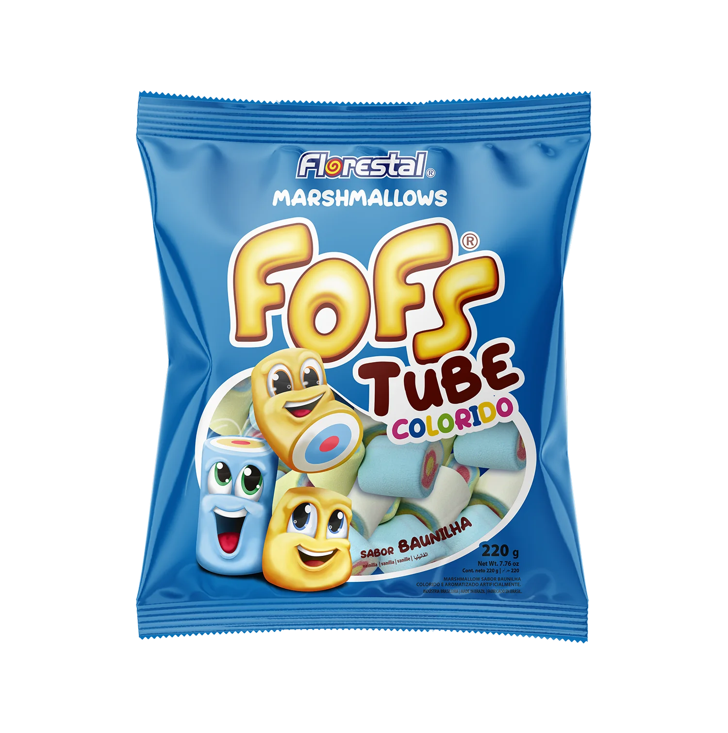82625 - Marshmallow Fofs Tube Colored Vanilla 5g x 44un x 12 bag