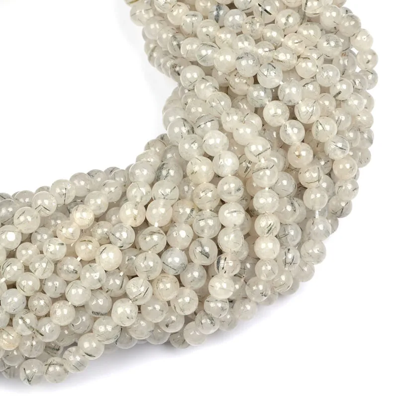 Черные рутиловые гладкие круглые бусины 5-7 мм, простые черные рутиловые бусины из драгоценных камней, оптовая продажа бусин