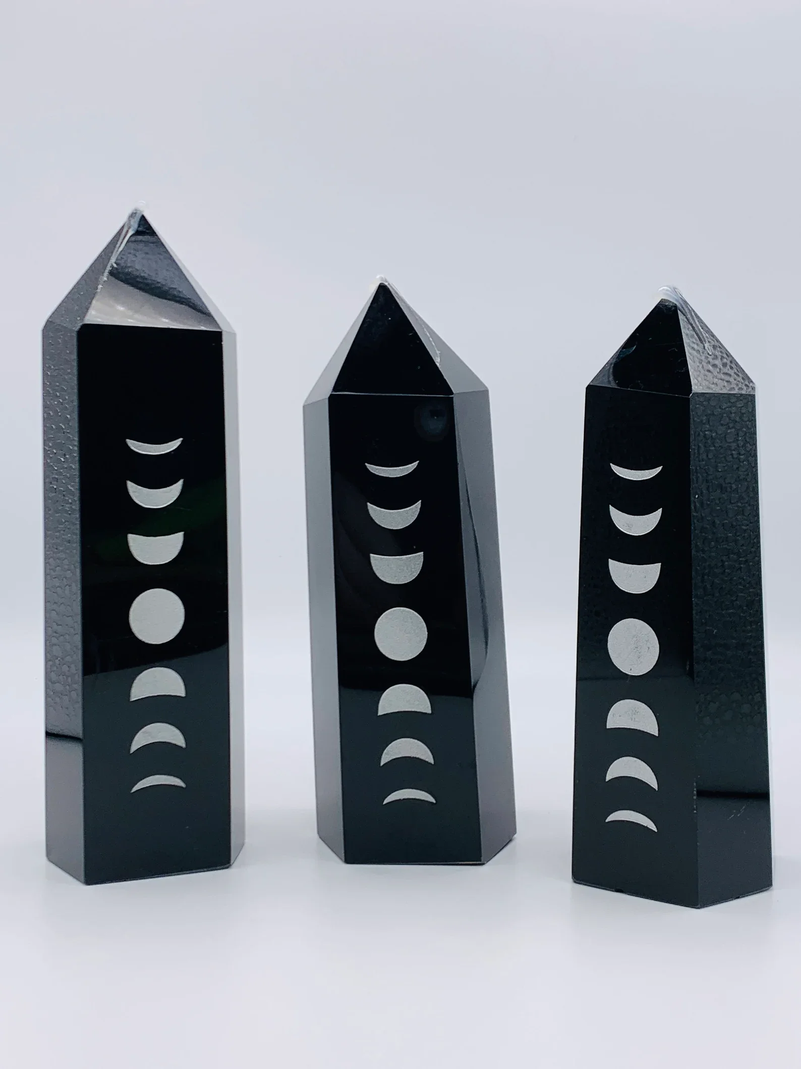 Black Obsidian Moon Phase Tower Point Crystal Healing Gold Sheen Witchy Vibes Pagan Full Moon New Moon