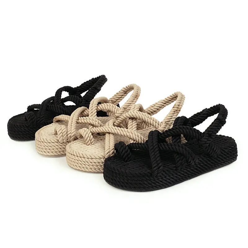 Лидер продаж, сандалии большого размера в римском стиле из пеньковой веревки для женщин и женщин, женские сандалии, пляжные сандалии