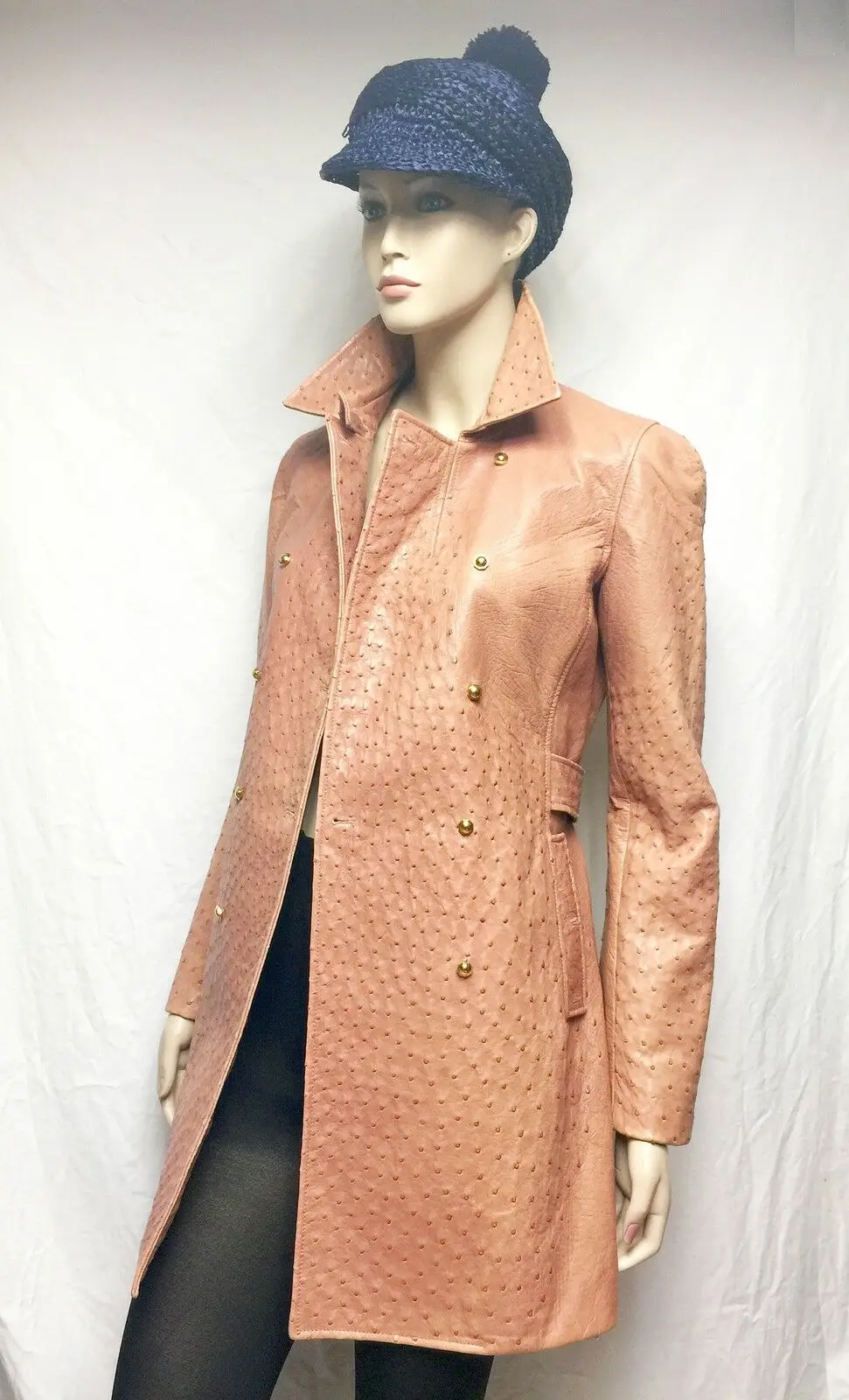Ostrich Leather Embossed print on goat leather texture Women Luxury Golden color classic style coat ostrich Leather Jacket