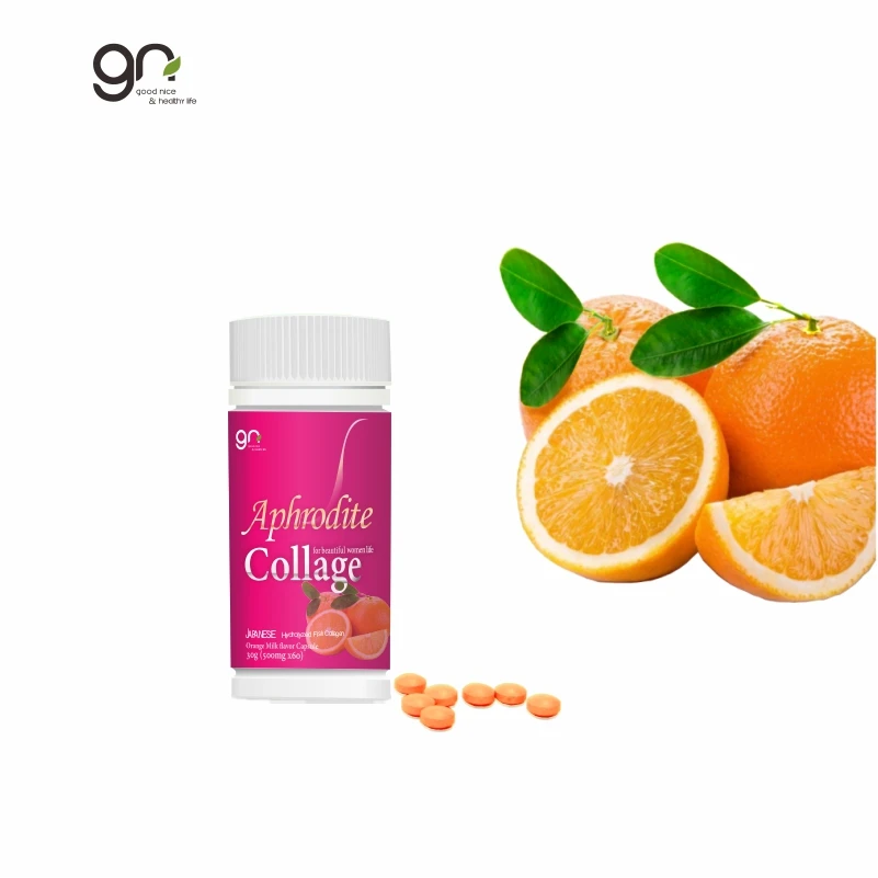 
Beauty product Orange flavor collagen Tablet made by Japanese hydrolyzed fish collagen could make skin care and chest firm 