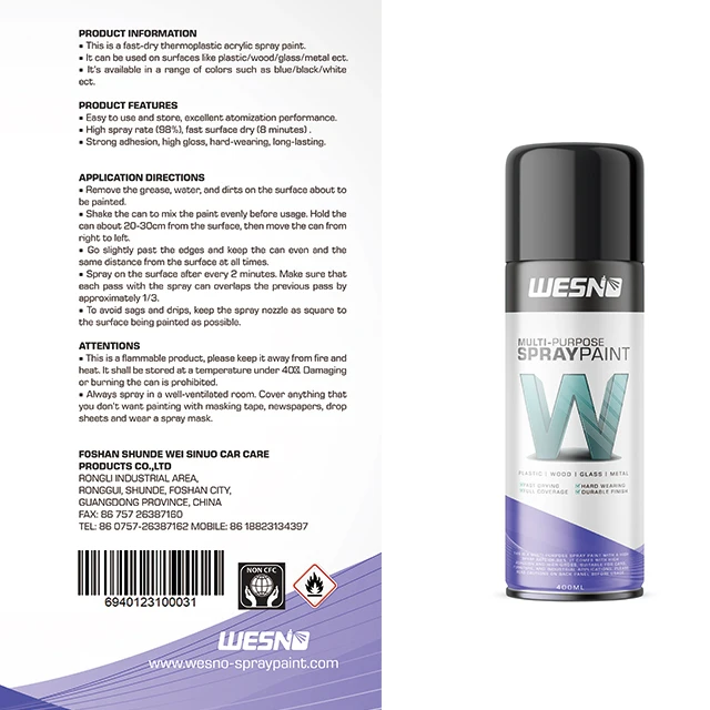 High Quality Light Yellow Grey WESNO  Spray Paint Car Paint 400ml Spray Paint