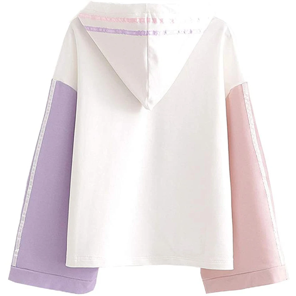 Patchwork Cute Cartoon Long Sleeve Tops Hoodies For Women