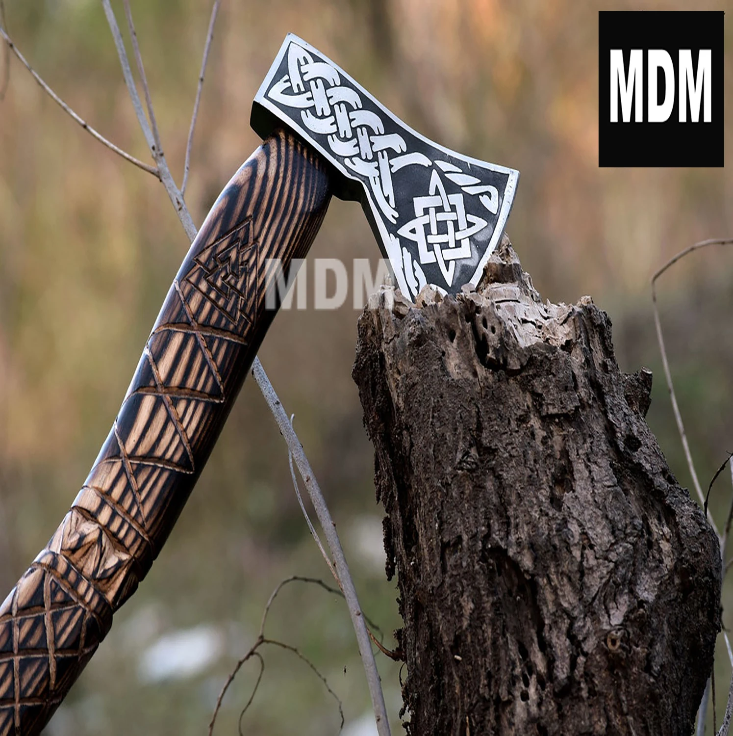 Custom Handmade Carbon Steel Viking Axe with Colored Handle with Leather Sheath