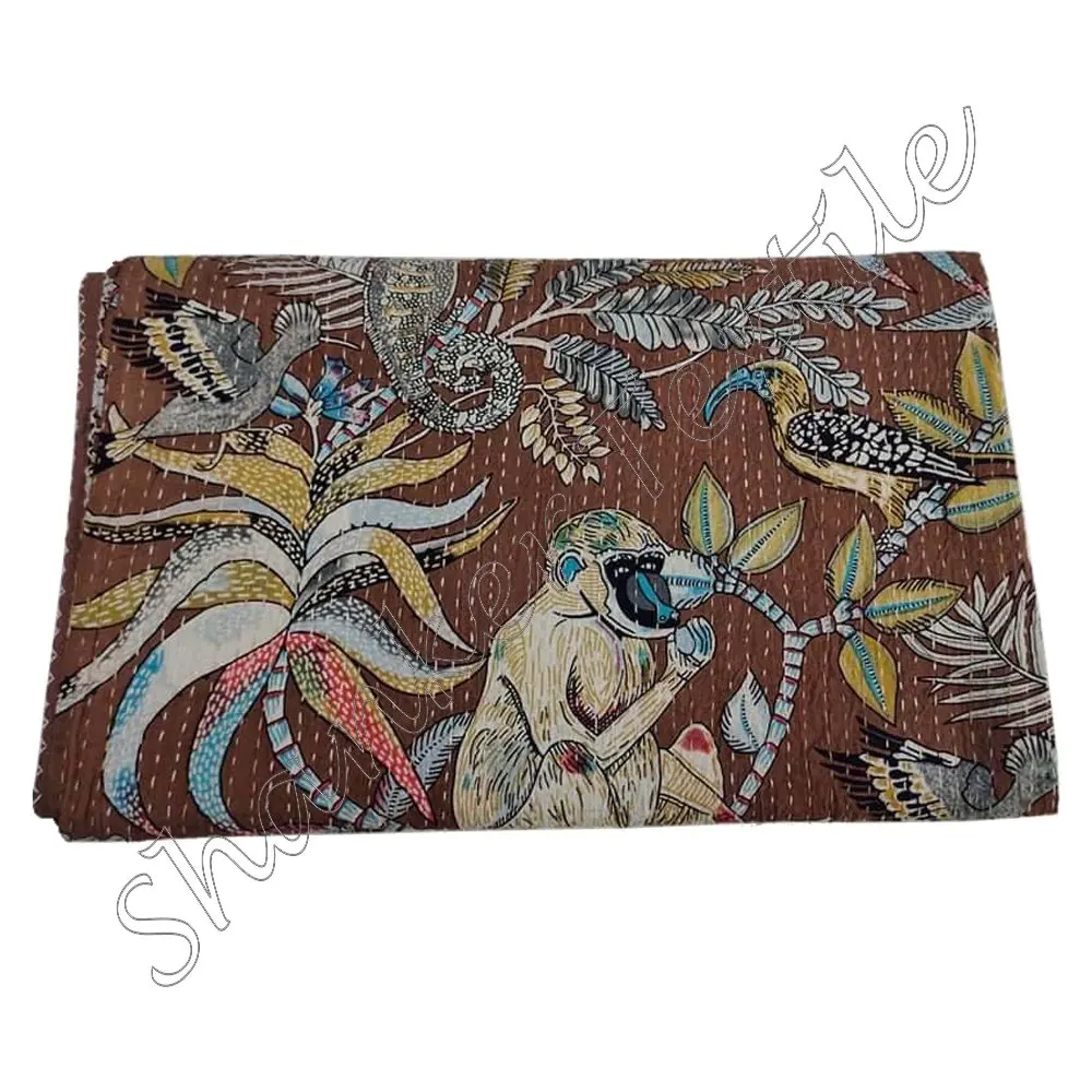 Индийское Хлопковое одеяло «обезьяна» с цветочным принтом Королевский размер гудри этническое постельное белье ручной работы стеганые одеяла двухсторонняя кровать