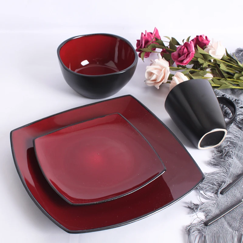 Фарфоровая керамическая посуда в мраморном стиле 16 шт. квадратные тарелки наборы для ужина