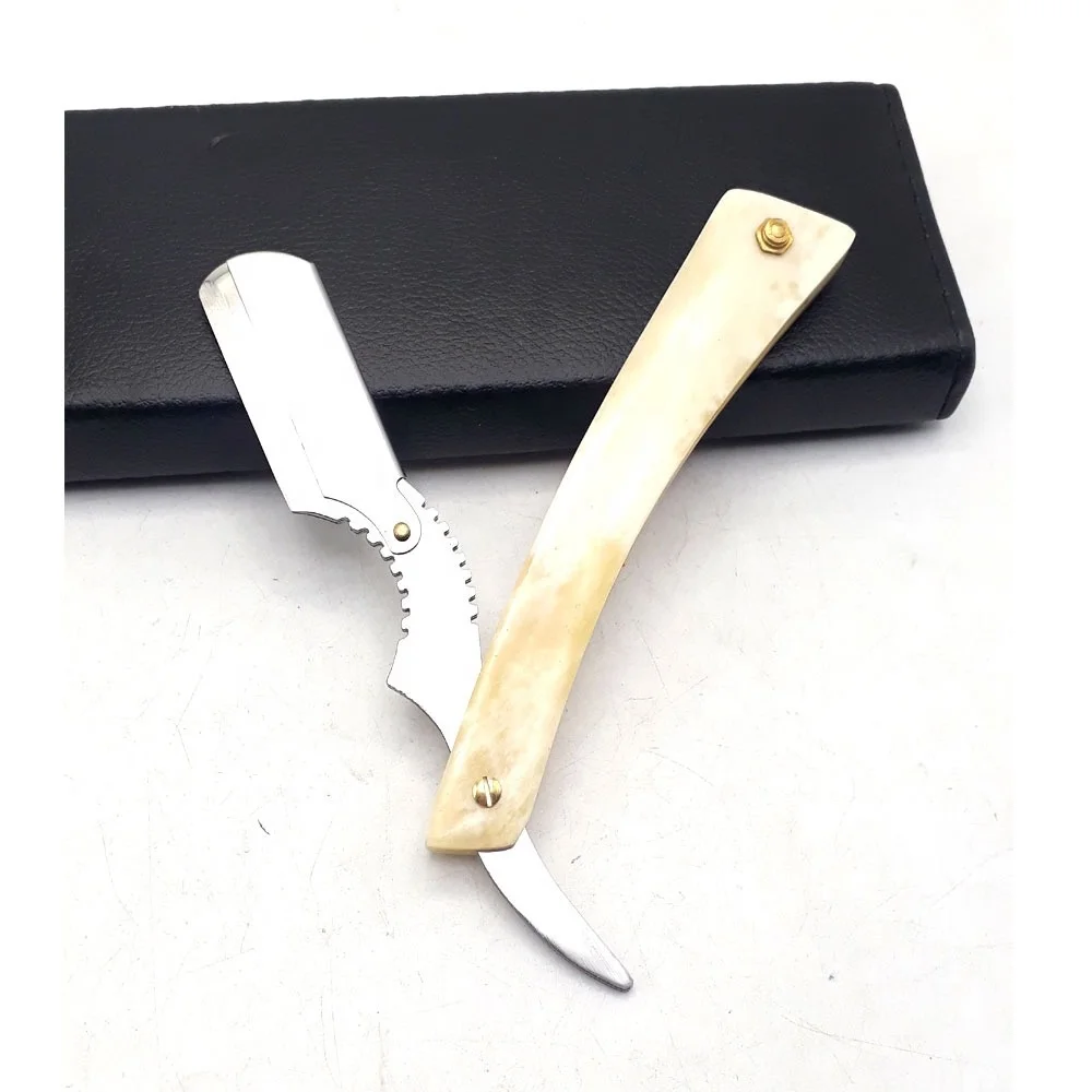Professional Single-Blade Barber Shaving Razor with Real Bone Handle for Face and Hair Shaving Man Shaving Brush