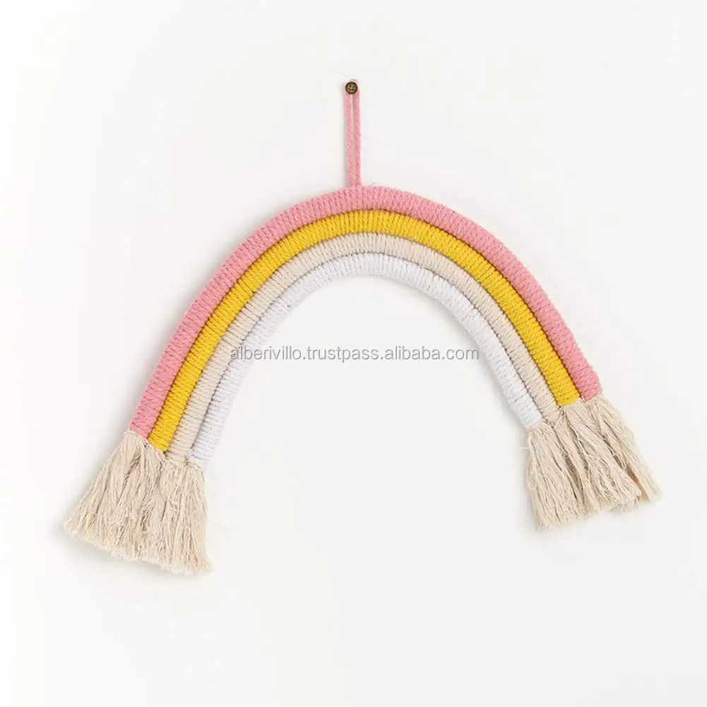 Nordic Cotton Handmade Baby Bohemian Tapestry Home Decor Ornaments Rainbow Wall Hanging Colorful Macrame Rainbow from India