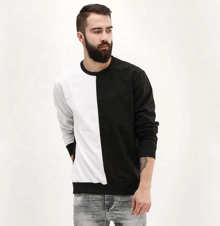 
 Пуловер контрастных цветов, мужская хлопковая флисовая толстовка без капюшона, Двухцветная Толстовка  