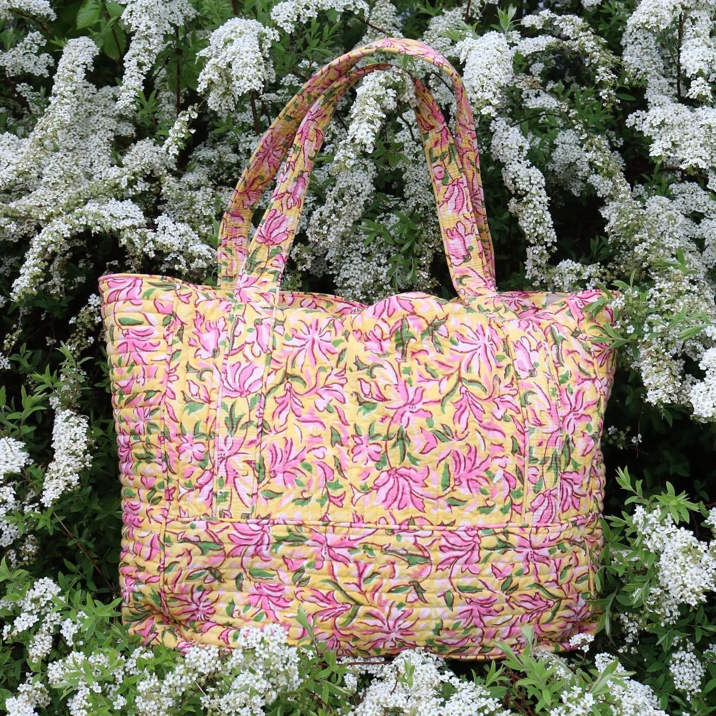 Hand Block Printed Cotton Beach Bag Quilted Large Gypsy Tote Purse Bohemian Carry shoulder bag