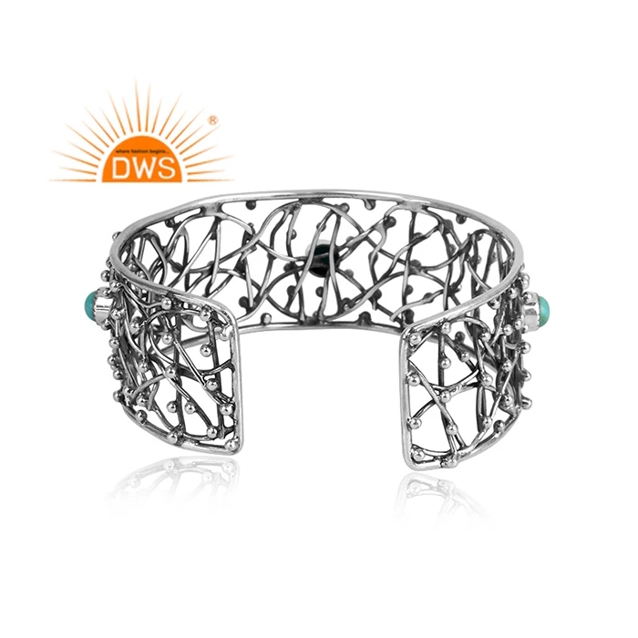 Окисленный Браслет-манжета ручной работы из серебра 925 пробы Женские Ювелирные изделия натуральный Аризона бирюза поставщик ювелирных изделий