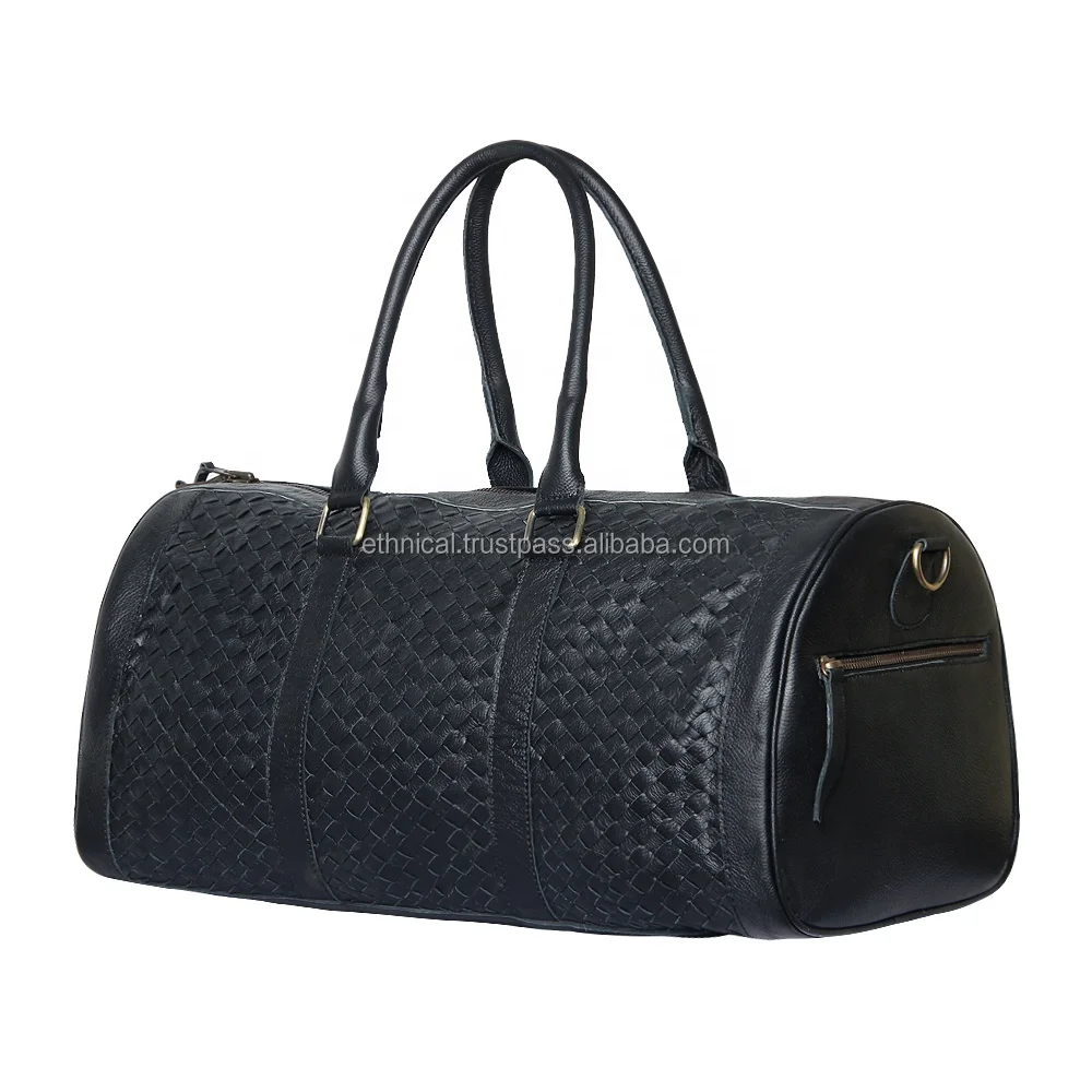 Luxury Designer Hand Weave Cow Leather Travel Duffle Weekender Bag Ladies Fashion Handbags