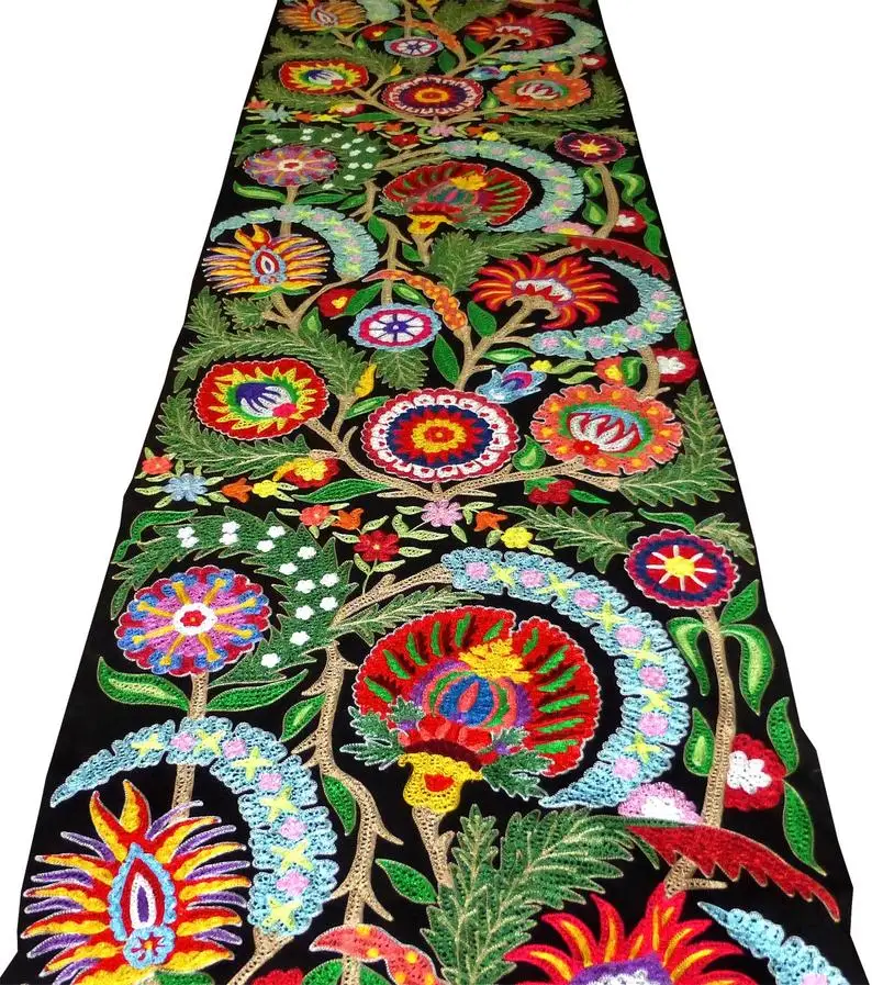 New Collection OEM Uzbek Silk Embroidery Ottoman Suzani Fabric For  Upholstery Wall Art Runner Tapestry Sofa Throw Bedcover