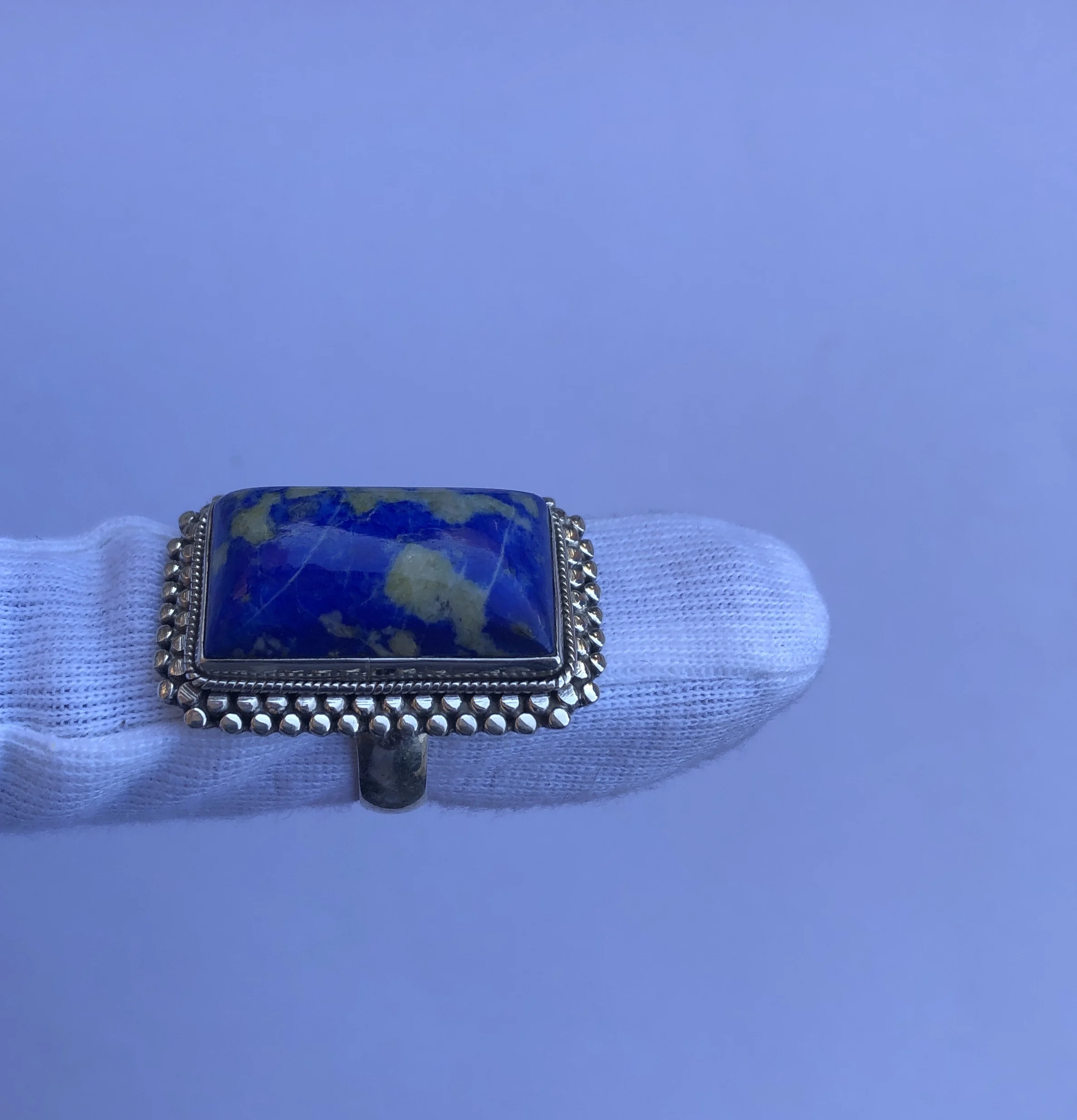 Natural Lapis Lazuli Cabochon Handmade Ethnic Design Semi Precious 925 Sterling Silver Gemstone Ring from Manufacturer Online