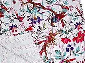 Indian handmade bird print kantha quilt bedspread wholesale price factory rate quilts cotton fabric