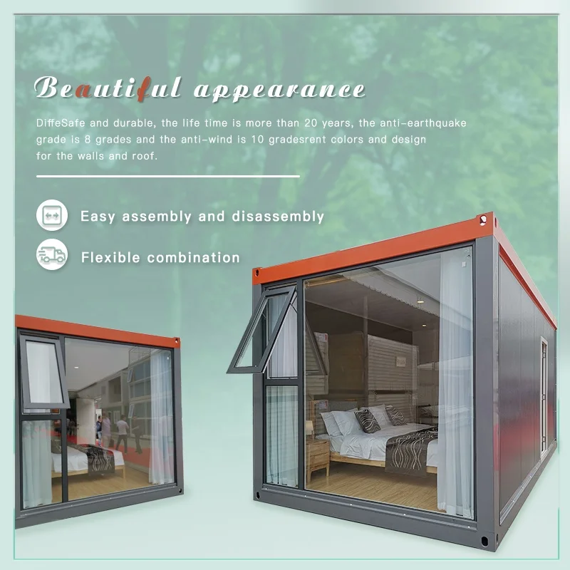 Sandwich Panel Prefabricated Container Home House 1 Bedroom Light Steel Flat Pack Tiny Prefab Contener House Modular Cabins