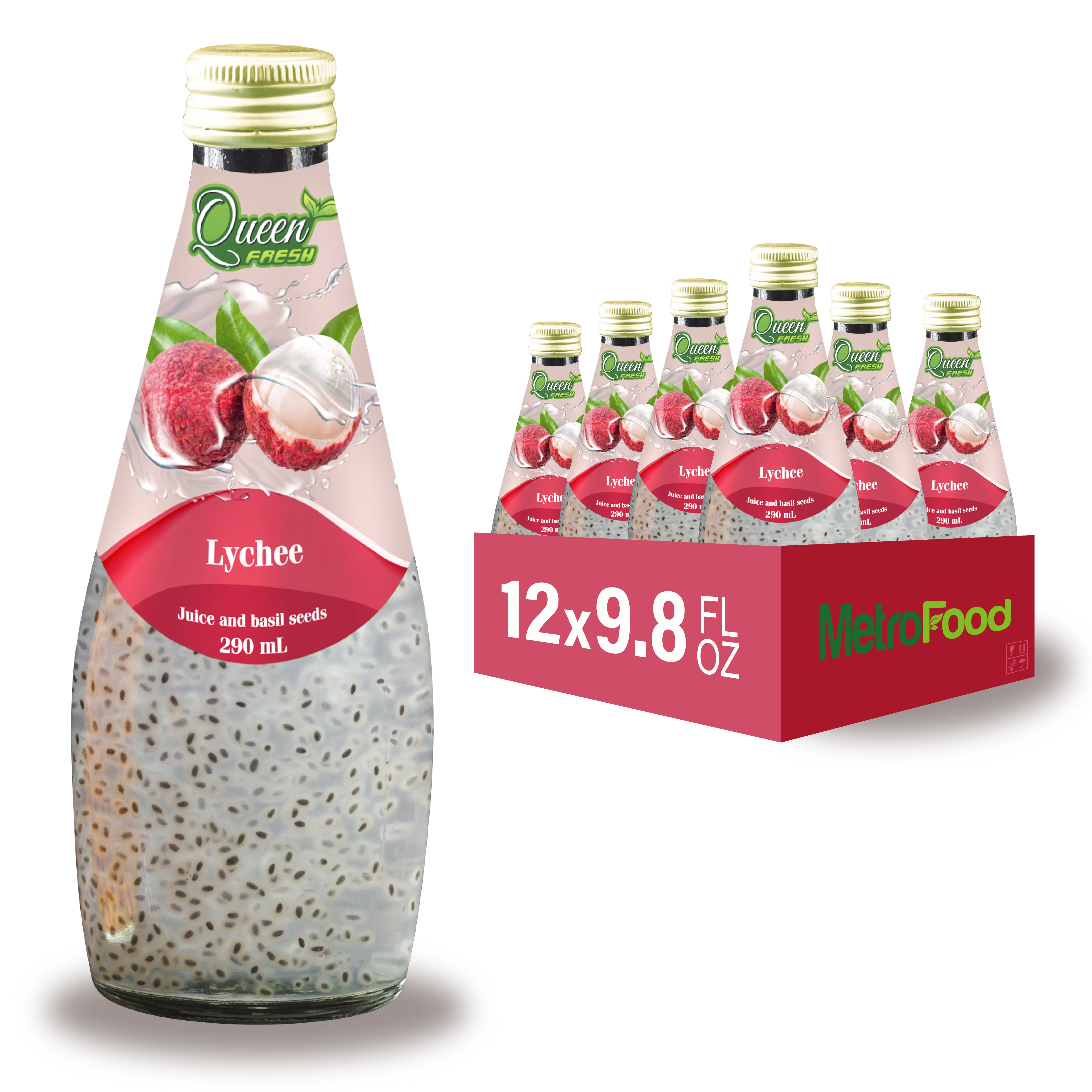 
OEM/ODM/Private Label - 290ml High Quality Basil Seed Drink from Vietnam - Lychee Flavor 