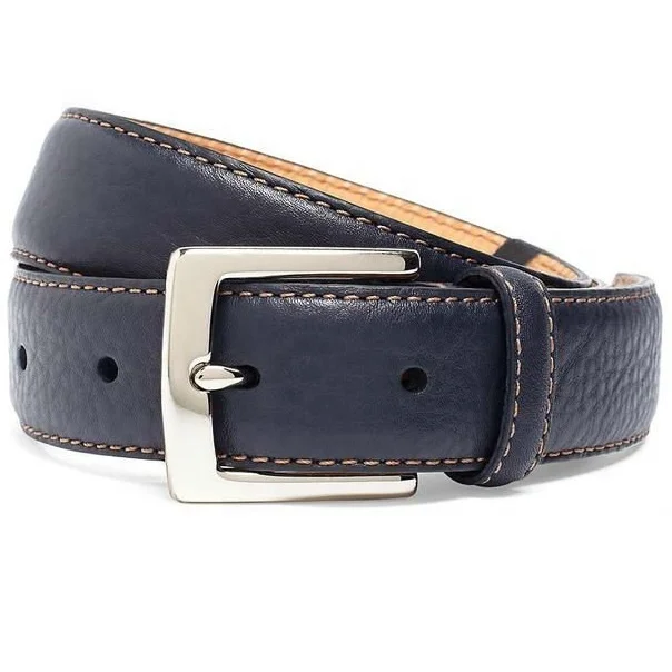 
 Мужской кожаный синий деловой ремень со стальной пряжкой  