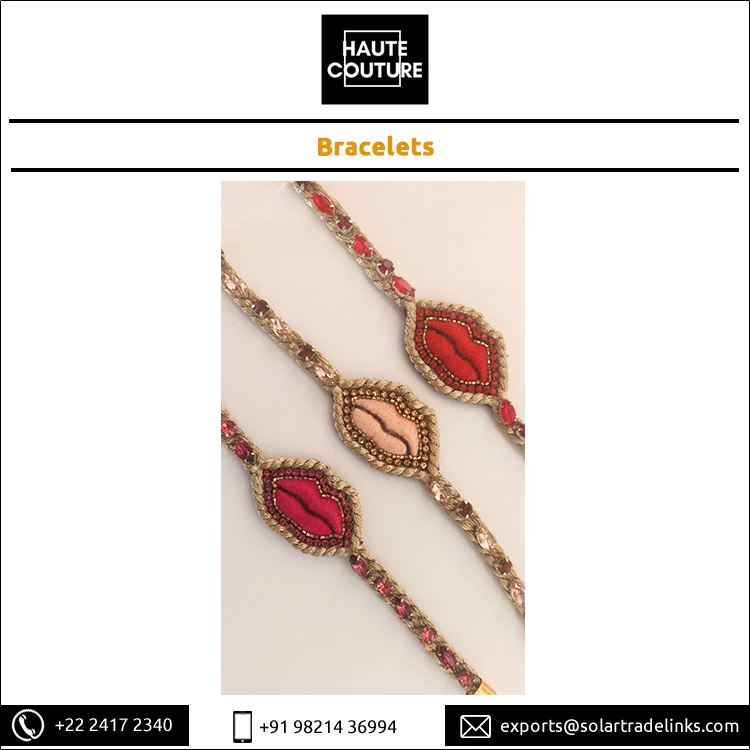 Пользовательский бренд ручная вышивка в форме губ кристаллы сделанные вручную для женщин и девушек дизайнерские браслеты от лучшего поставщика
