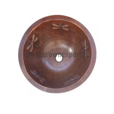Copper Drop in Round Kitchen Sink Hand Hammered Design Single Bowl Basin Bathroom Vessel Sink Dark Antique Finished in Low Price