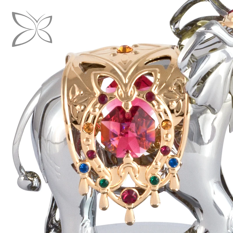 Crystocraft Deluxe 3D Chrome Plated Metal Elephant Figurines Decorated with Brilliant Cut Crystals