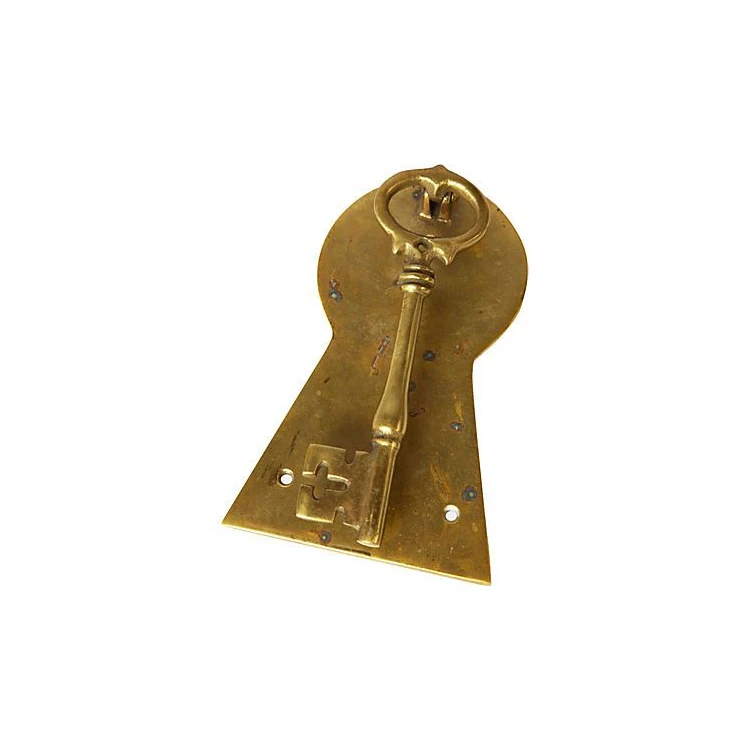 Modern Vintage Style Door Knocker with Key Lock Solid Brass Heavy Duty Satin Finish Window Accessory for Hotels and Industries