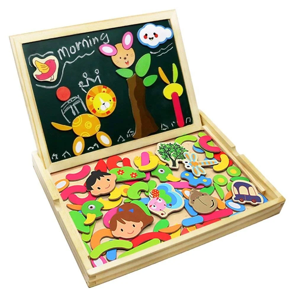 Wooden drawing board DIY 3D magnetic Animal jigsaw puzzle  Double-sided Drawing Board game Educational Toys